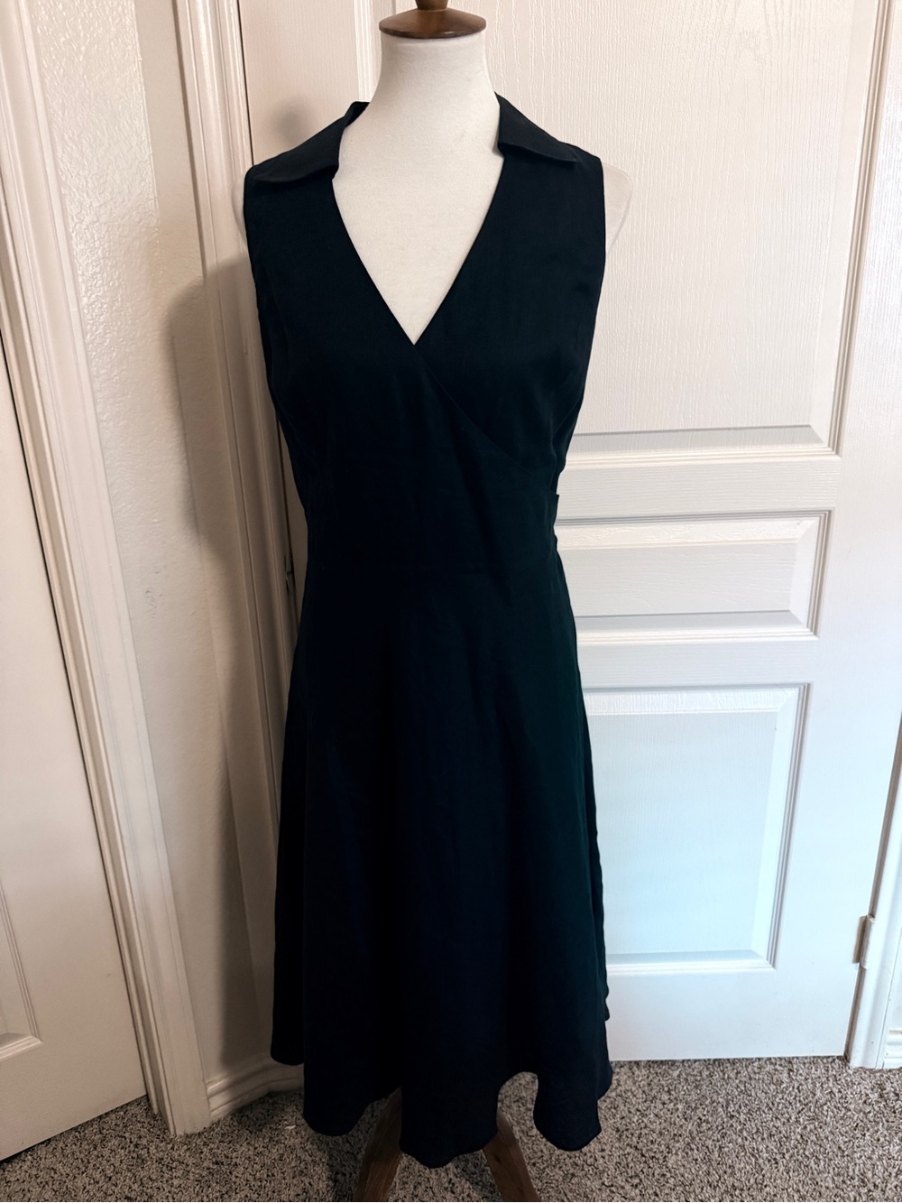 Vintage Jones New York 100% Linen Black Sleeveless Collared Midi Dress Sz 14